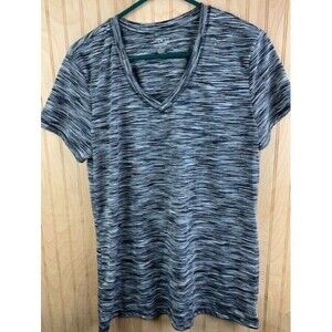 BCG Size XL Womens Tee Shirt V Neck Black White Stretch Semi Fitted Active Wear